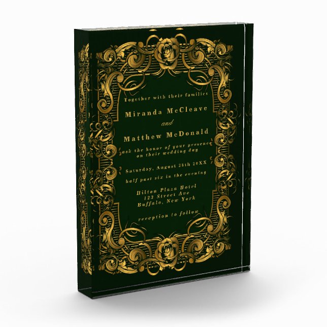 Emerald Gold Ornament Keepake Wedding Einladung Fotoblock (Links)