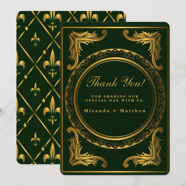 Emerald Gold Ornament Wedding Dankeschön Karten (Vorne/Hinten)