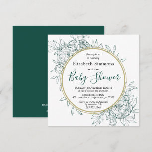 Emerald & Gold Peony Floral Toile Baby Dusche Einladung