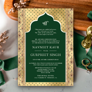 Emerald Gold QR Code Anand Karaj Sikh Wedding Einladung