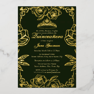 Emerald Gold Rose Garden Quinceanera Folieneinladung
