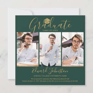 Emerald Gold Schrift Graduate 4 Foto-Abschlussfeie Ankündigung