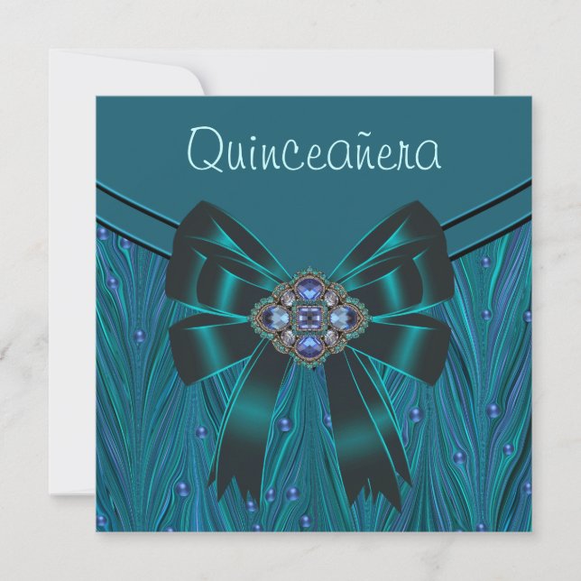 Emerald Grean Aquamarin Blue Quinceanera Einladung (Vorderseite)
