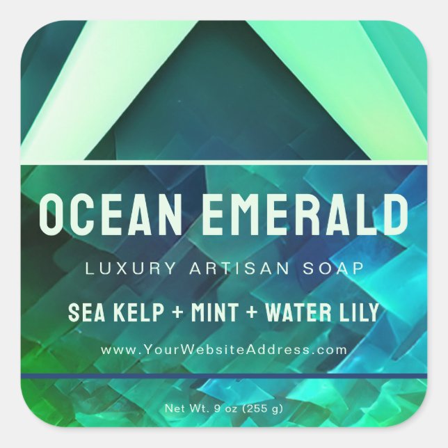 Emerald Green Abstrakt Geometric Product Label Quadratischer Aufkleber (Vorderseite)