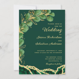 Emerald Green Agate Eucalyptus Jewel Tone Wedding Einladung