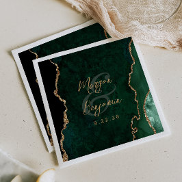 Emerald Green Agate Gold Script Wedding Serviette