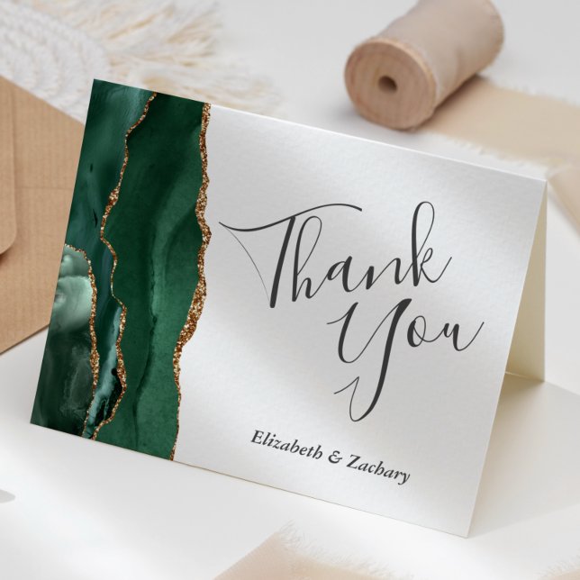 Emerald Green Agate Gold Wedding Vielen Dank Karte (Von Creator hochgeladen)