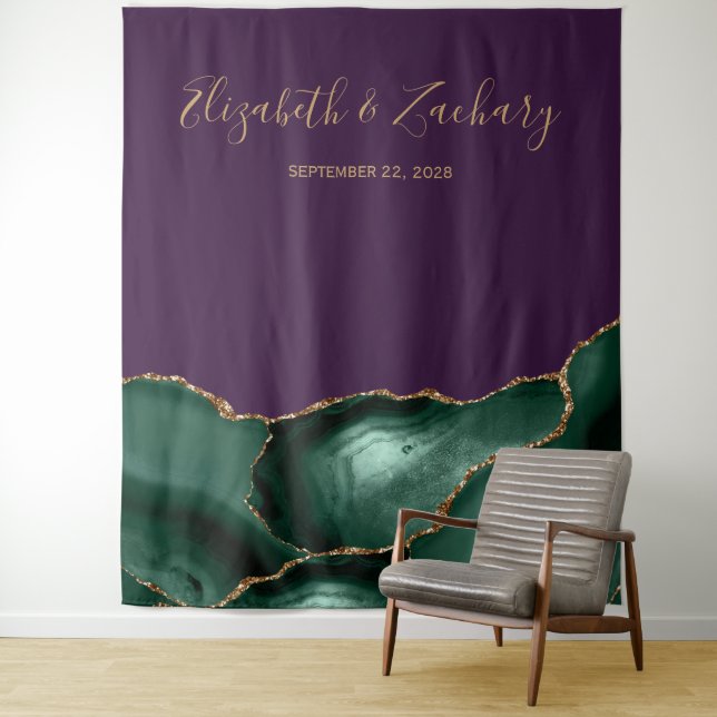 Emerald Green Agate Lila Wedding Foto Booth Wandteppich (Beispiel)