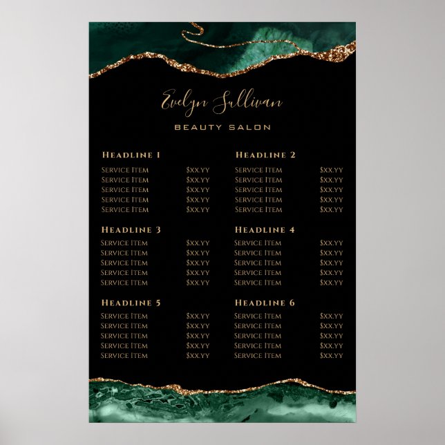Emerald Green Agate Price List Poster (Vorne)
