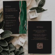 Emerald Green Agate Rose Gold QR Code Wedding