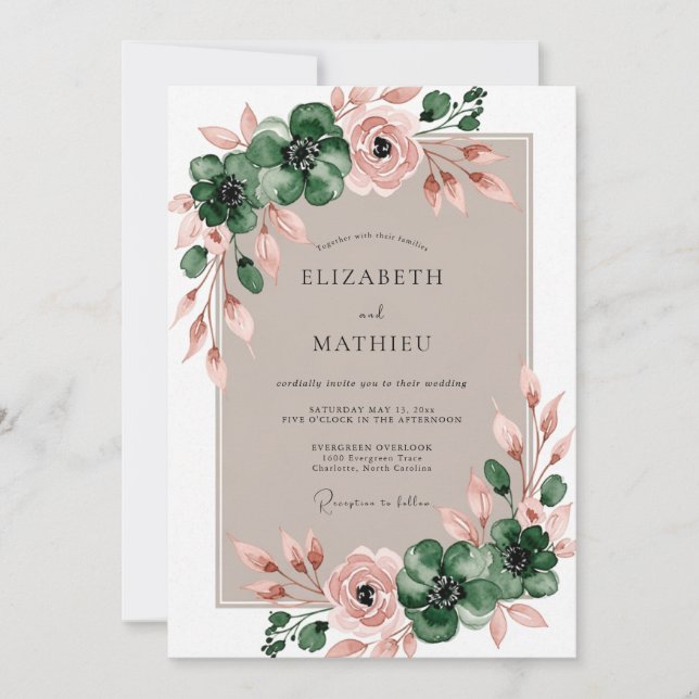 Emerald Green Alluring Botanical Wedding Einladung (Vorderseite)