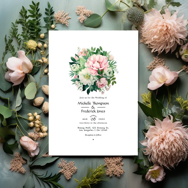 Emerald Green and Blush Pink Floral Wedding Einladung (Von Creator hochgeladen)