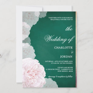 Emerald Green and Blush Pink Peony Wedding Einladung