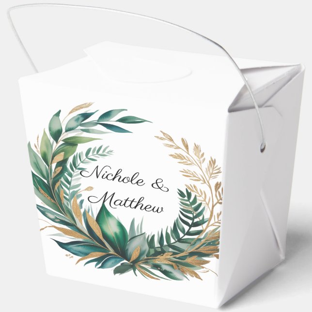 Emerald Green and Gold Floral Frame Wedding Geschenkschachtel (Rückseite)