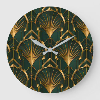 Emerald Green and Gold Luxury Art Deco Wall Clock Große Wanduhr