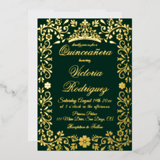 Emerald Green and Gold Quinceañera Floral  Folieneinladung