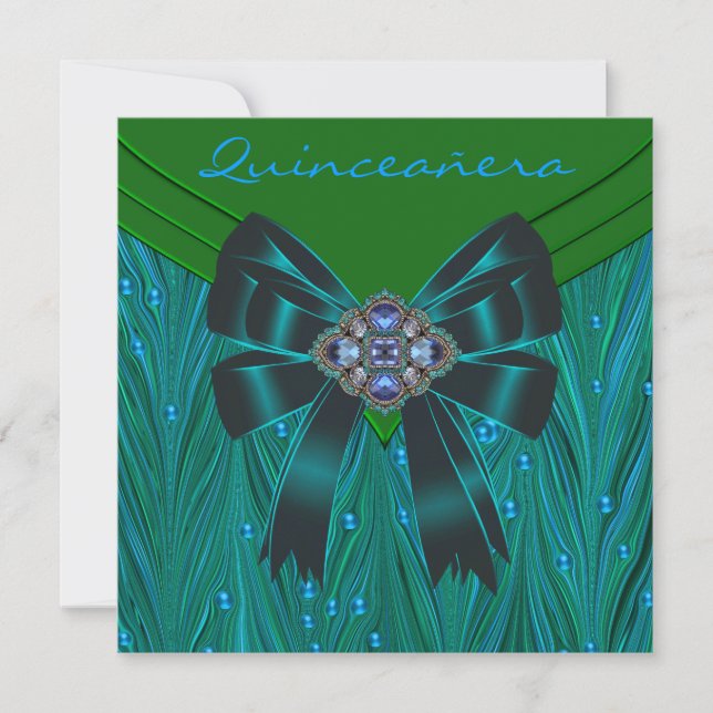 Emerald Green Aquamarin Blue Quinceanera Einladung (Vorderseite)