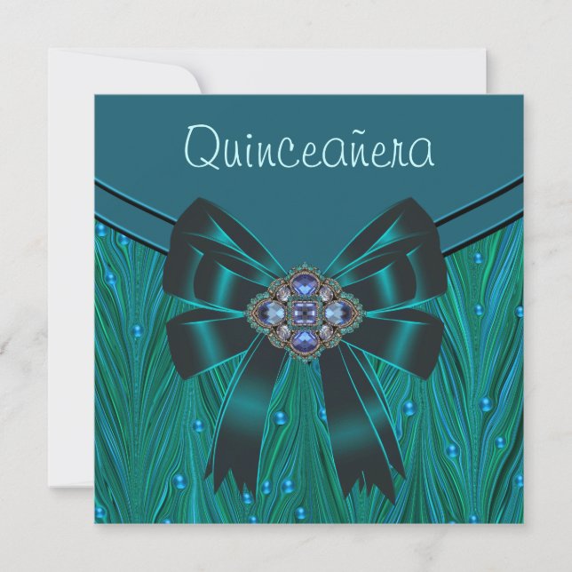 Emerald Green Aquamarin Blue Quinceanera Einladung (Vorderseite)