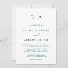 Emerald Green Aquamarin Monogram Minimalistisch We Einladung