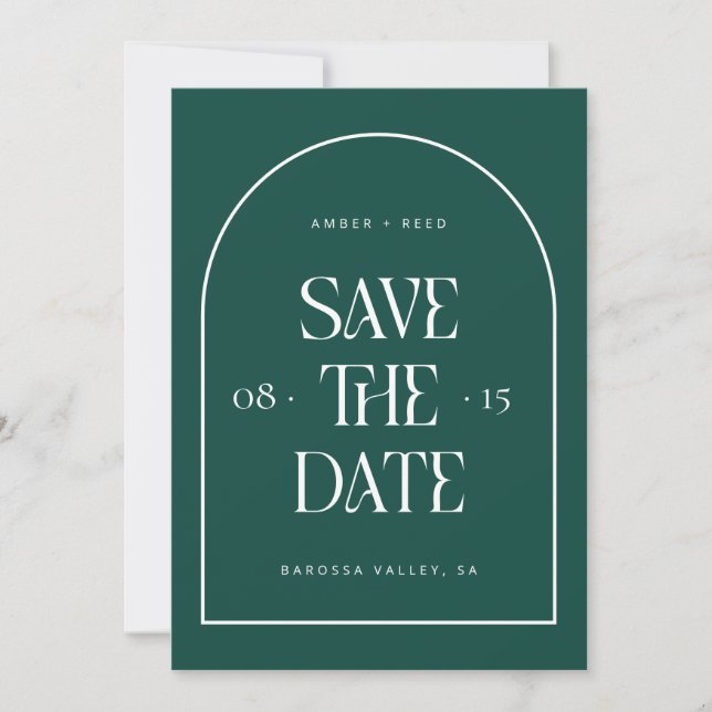 Emerald Green Arch Retro Minimalistisch Moderner S Save The Date (Vorderseite)