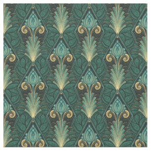 Emerald Green Art Deco Lotus im Hintergrund Stoff