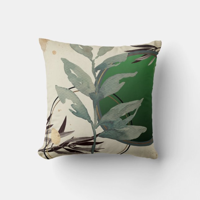 Emerald Green Artistic Abstrakt Watercolor Kissen (Vorderseite)