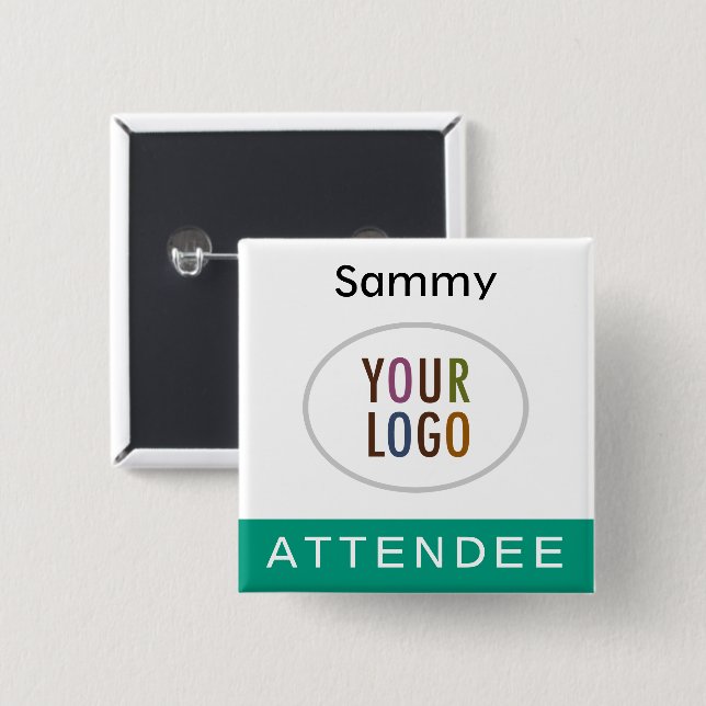 Emerald Green Attendee Name Abzeichen mit Logo Squ Button (Vorne & Hinten)