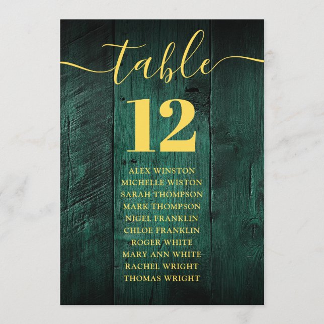 Emerald Green Barn Wood Tischnummer Seekarte (Vorderseite)