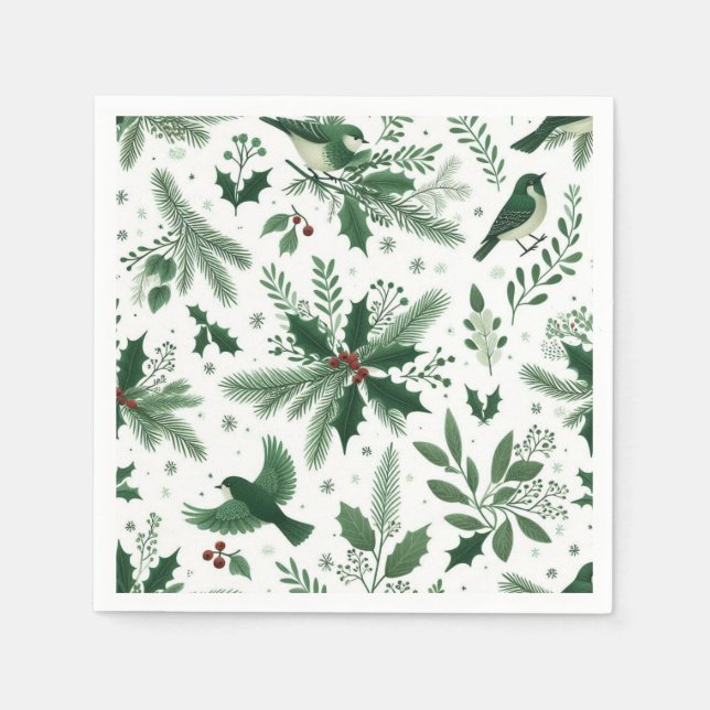 Emerald Green Birds and Boughday Holiday Serviette (Vorderseite)