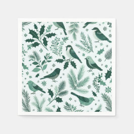 Emerald Green Birds and Boughday Holiday Serviette