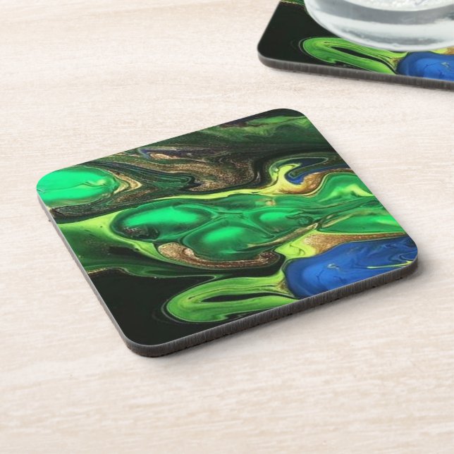 Emerald Green Black Fluid Art Marble Getränkeuntersetzer (Linke Seite)