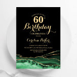 Emerald Green Black Gold Agate 60. Geburtstag Einladung<br><div class="desc">Smaragdgrün,  schwarz und gold agate 60. Geburtstagsfeier Einladung. Elegantes modernes Design mit grünen Aquarellfarben,  marmorgeode Hintergrund,  Imitats Glitzer Gold und Typografie Drehbuch Schriftart. Die trendige Einladungskarte eignet sich perfekt für eine stilvolle Damenfeier. Gedruckte Zazzle-Einladungen oder Sofortdownload digitaler Druckvorlage.</div>