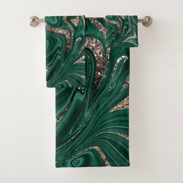 Emerald Green Black Gold Glitzer Marmor #1 Badhandtuch Set (Insitu)