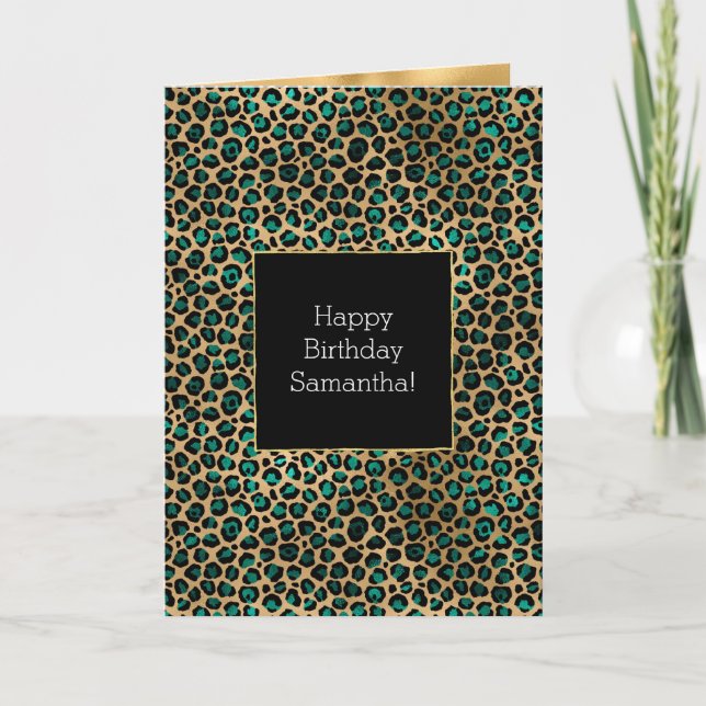 Emerald Green Black Gold Leopard Print Karte (Vorderseite)