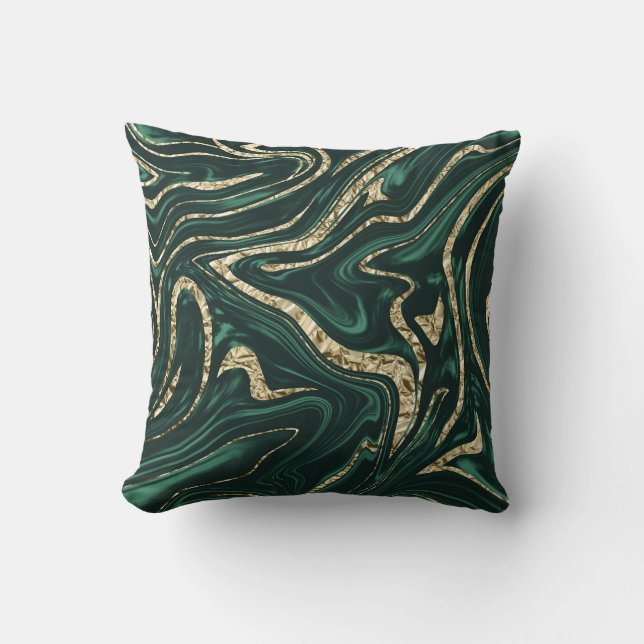 Emerald Green Black Gold Marmor #2 (Imitate Foil) Kissen (Vorderseite)