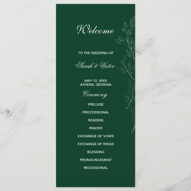Emerald Green-Blatt-Doppelseitenkarte Programm (Vorderseite)