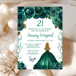 Emerald Green Blonde Hair Princess Birthday Party Einladung