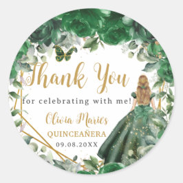 Emerald Green Bloral Blonde Princess Quinceañera Runder Aufkleber