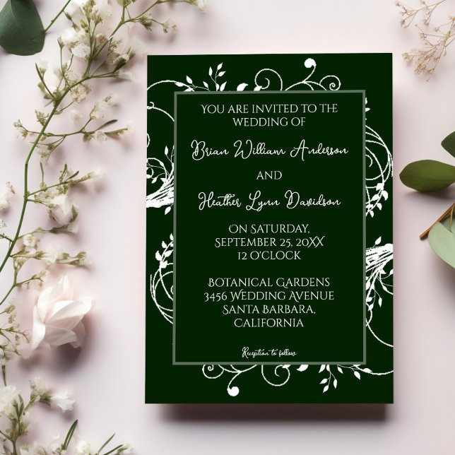Emerald Green Blüh Wedding Einladung (Emerald Green Flourish Wedding Invitation)