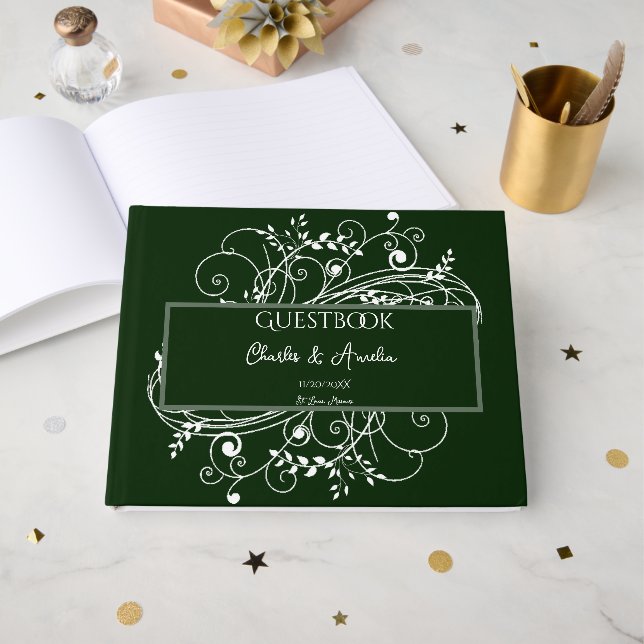 Emerald Green Blüh Wedding Guest Book Gästebuch (Vorderseite Offen)