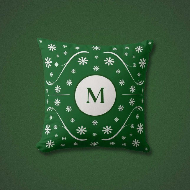 Emerald Green Blume Power Monogram Pillow Kissen (Emerald Green Flower Power Monogram Pillow)