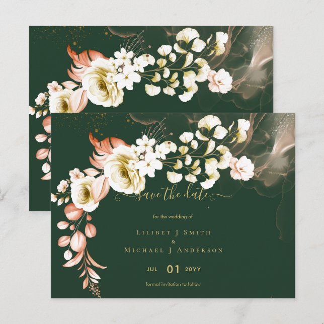 Emerald Green Boho Floral Wedding Postkarte (Vorne/Hinten)