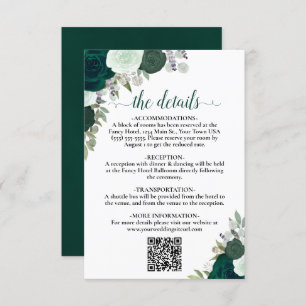 Emerald Green Boho Rose Hochzeitdetails QR-Code Begleitkarte