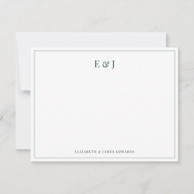 Emerald Green Border Elegant Couple Initials Mitteilungskarte (Vorderseite)