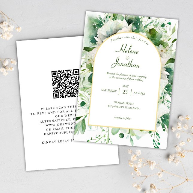 Emerald Green Botanical Floral Elegante Hochzeit Einladung (Emerald Green Botanical Floral Elegant Wedding Invitation)
