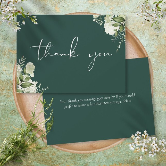 Emerald Green Botanical Floral Elegantes Skript Dankeskarte (Emerald Green Botanical Floral Elegant Script Thank You Card)