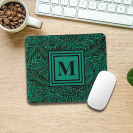 Emerald Green Botanical Foliage Monogram Mousepad