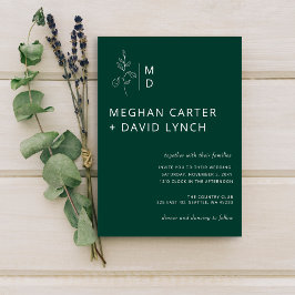 Emerald Green Botanical Monogram Wedding Einladung