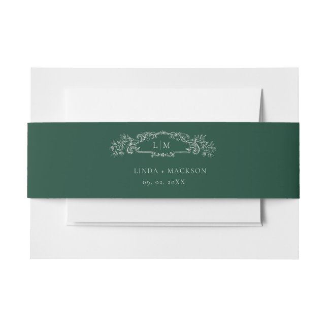 Emerald Green Botanical Wappen Monogramm Hochzeit Einladungsbanderole (Vorderseite Beispiel)