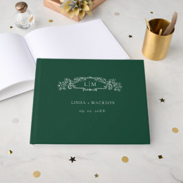 Emerald Green Botanical Wappen Monogramm Hochzeit Gästebuch